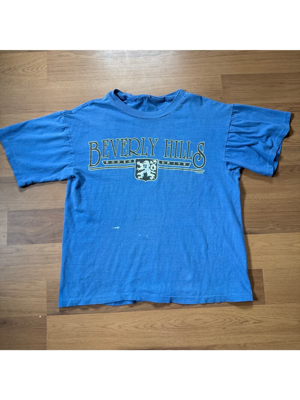 Vintage 80's Beverly Hills Rodeo Drive Luxury Shopping Avenue Blue Shirt Sz S